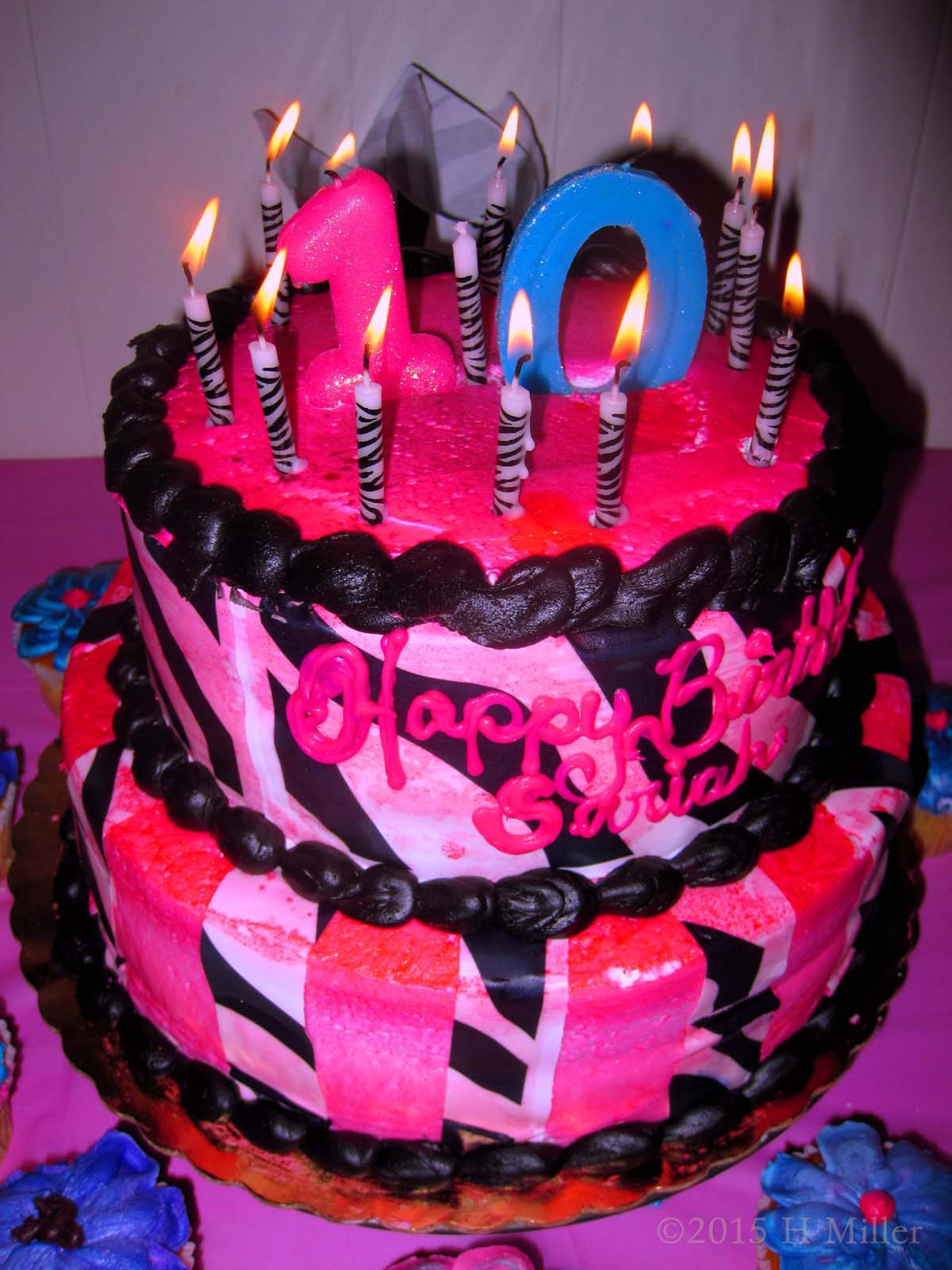 Sariah's Birthday Cake With Candles Lit. She Is Turning 10! 