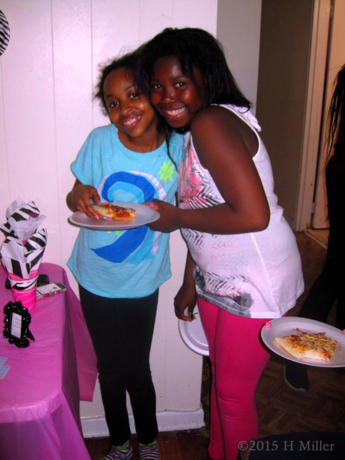 Sariah And Her Friend Pause To Take A Picture During The Pizza Part Of The Kids Spa 