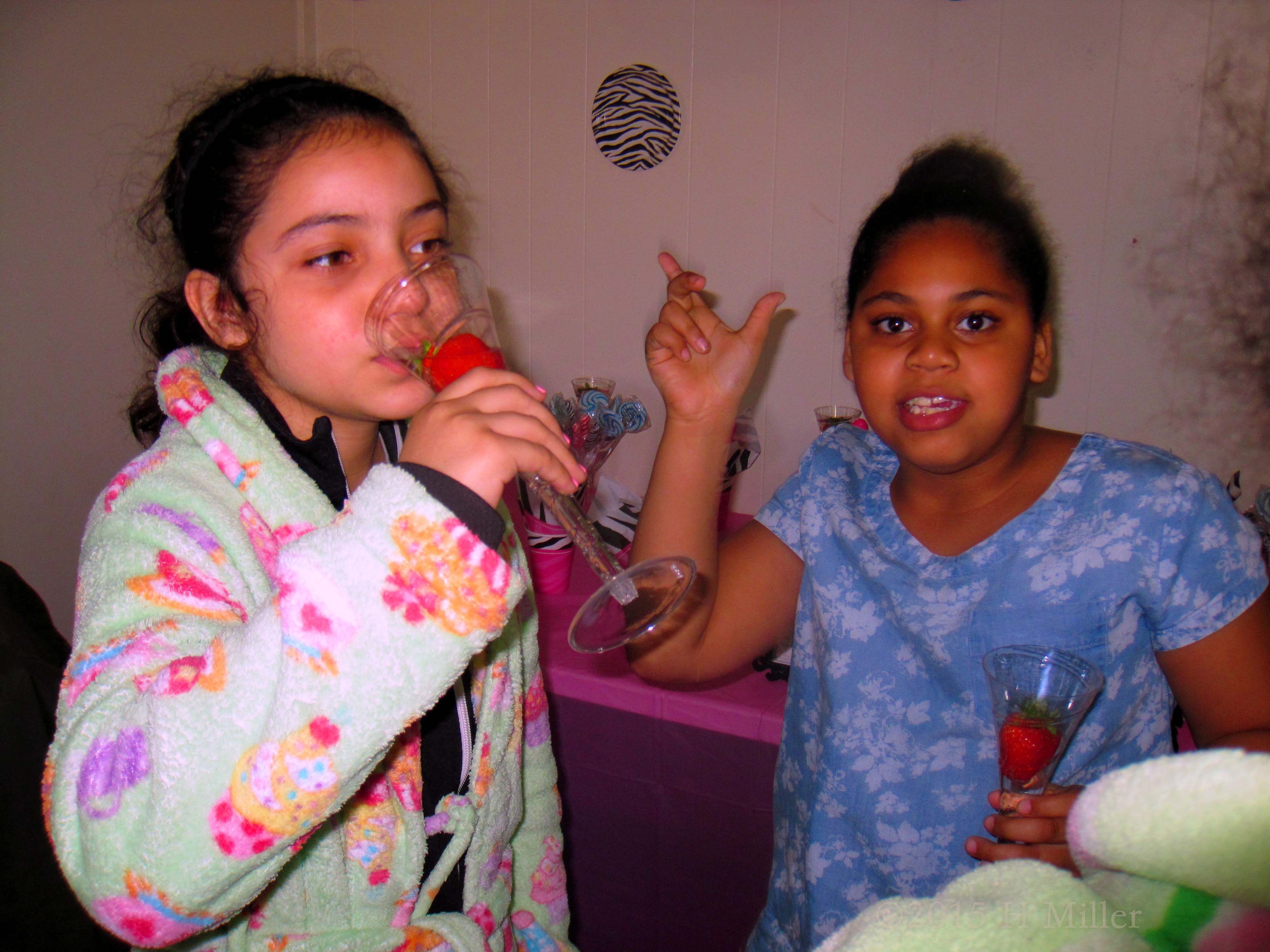 Having An Awesome Time With The Fake Champagne During The Kids Spa Party 