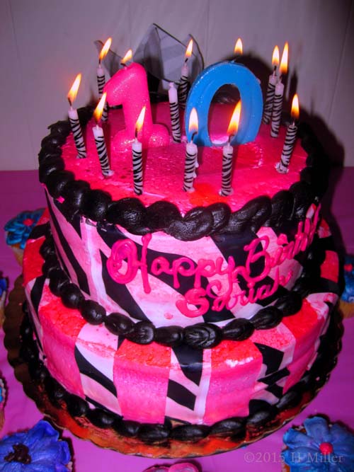 Sariah's Birthday Cake With Candles Lit. She Is Turning 10!