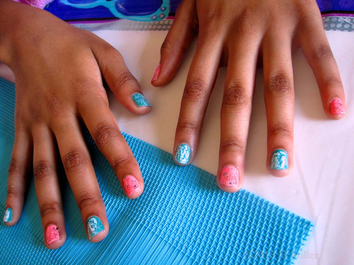 Pretty Pink And Blue Glitter And Shatter Nails 