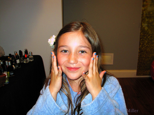 Happily Showing Her Cute Blue Girls Manicure! Happily Showing Her Cute Blue Girls Manicure!