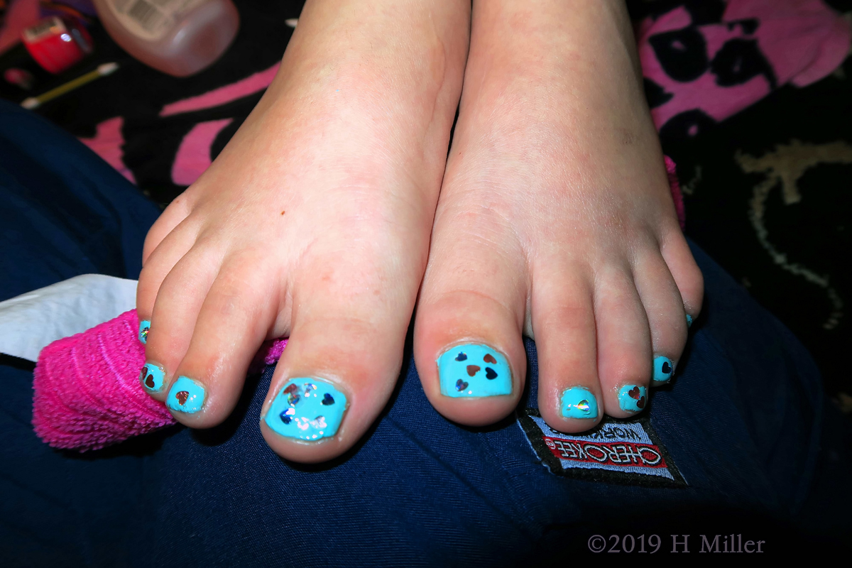 Bright Blue Girls Pedicure With Sparkle 