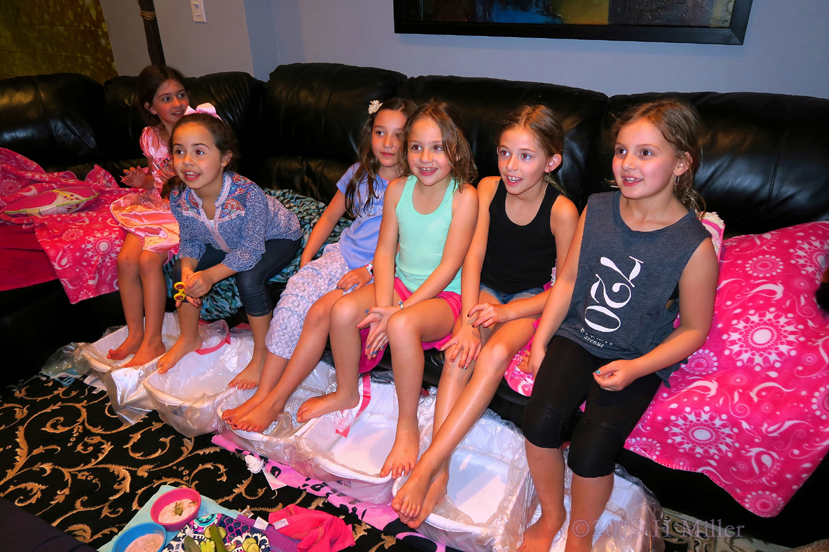 Girls Are Posing For Pictures While Doing Pedicures For Kids 