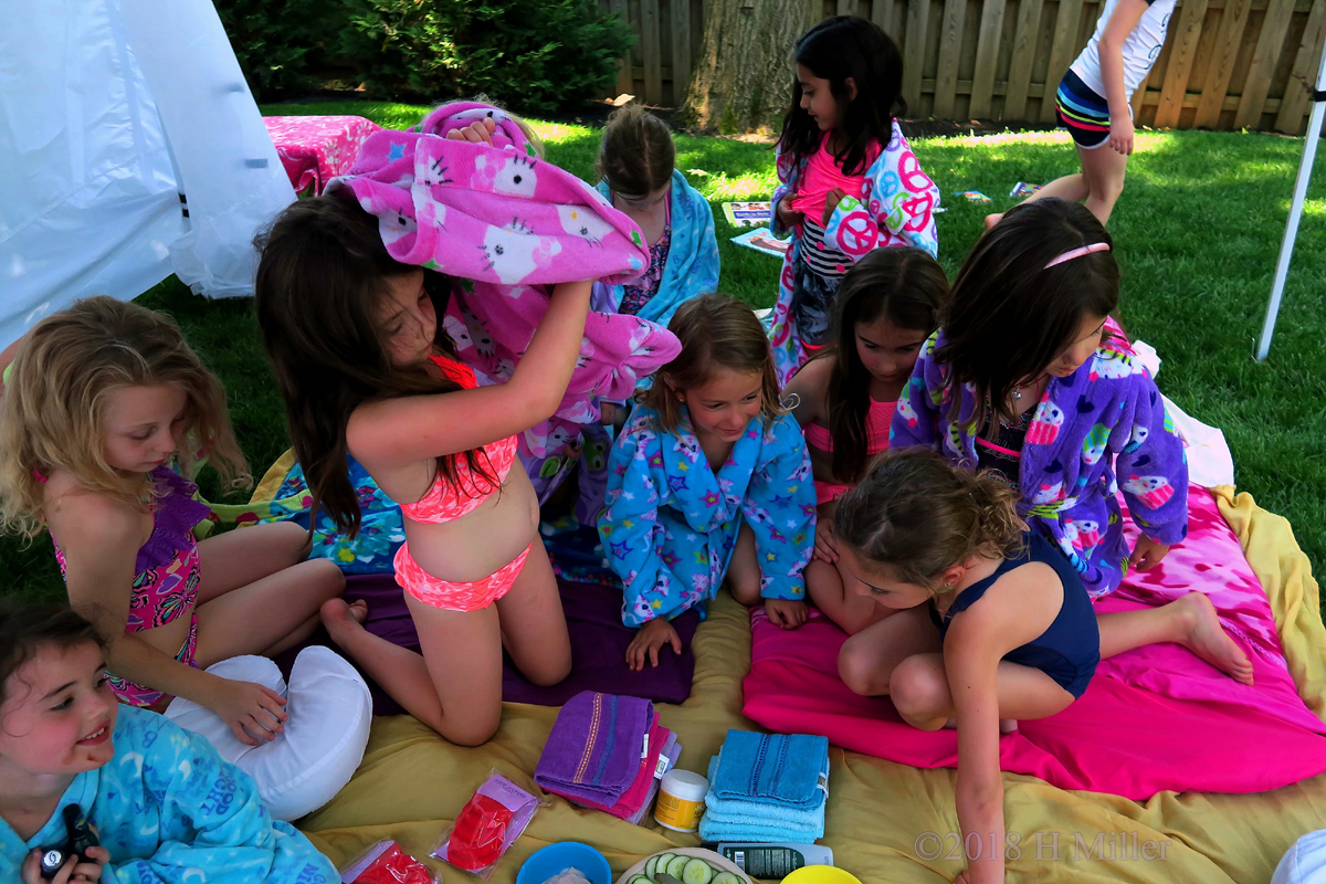 Spa Robe And Kids Craft Time For Party Guests 
