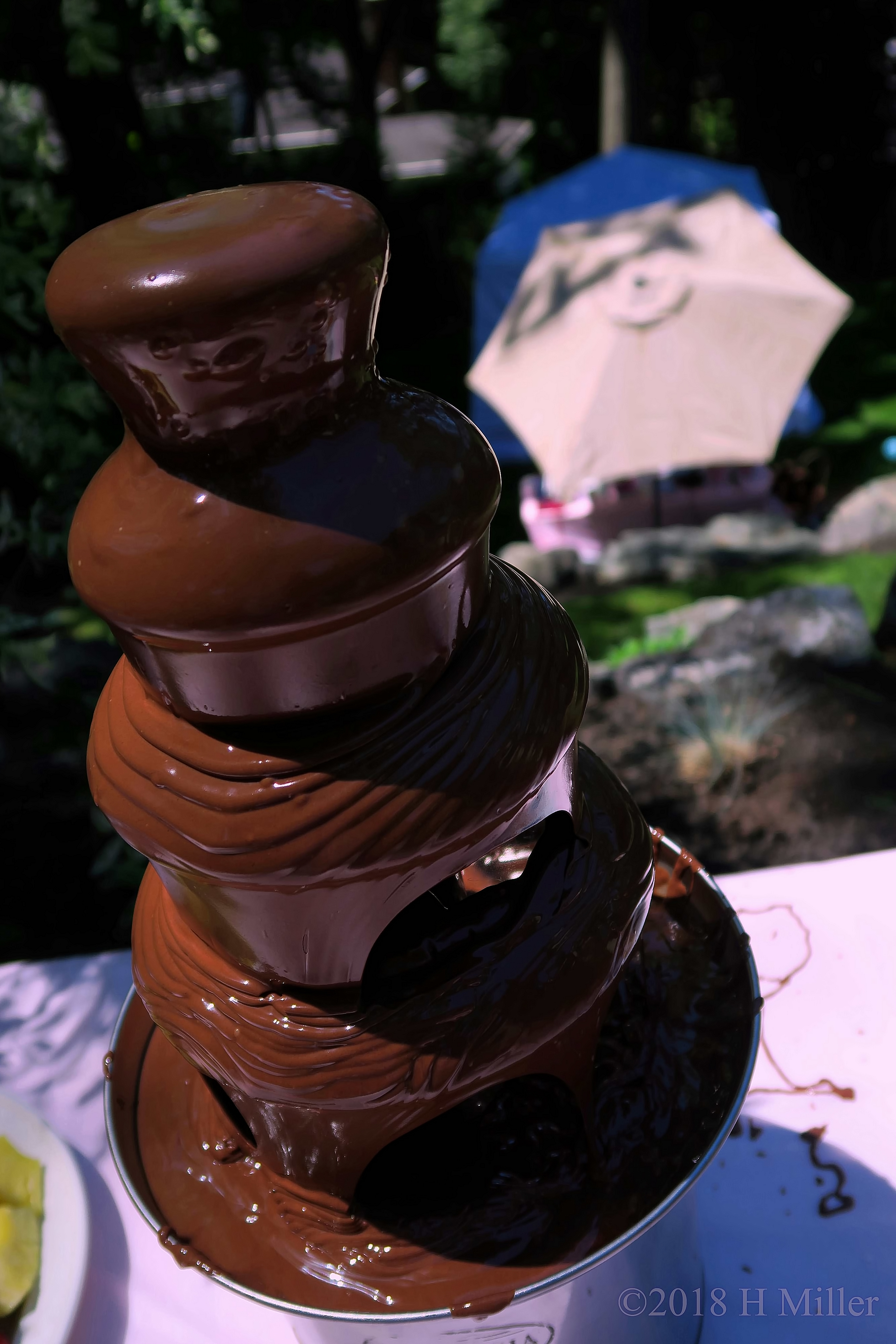 Guests Observing The Chocolate Goodness On The Chocolate Fountain. 