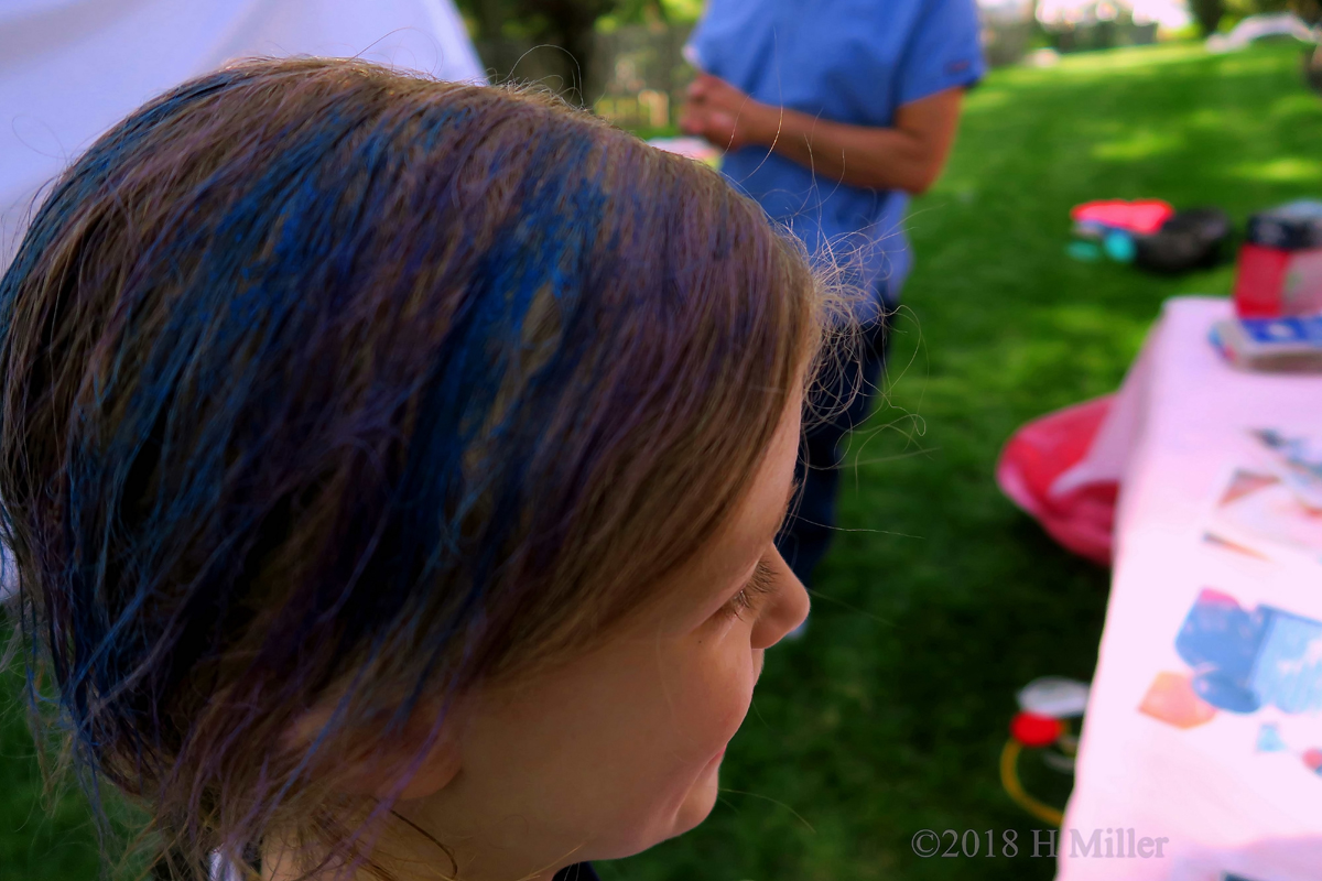 Hair Chalk Fun, With Blue And Purple At The Spa Party 