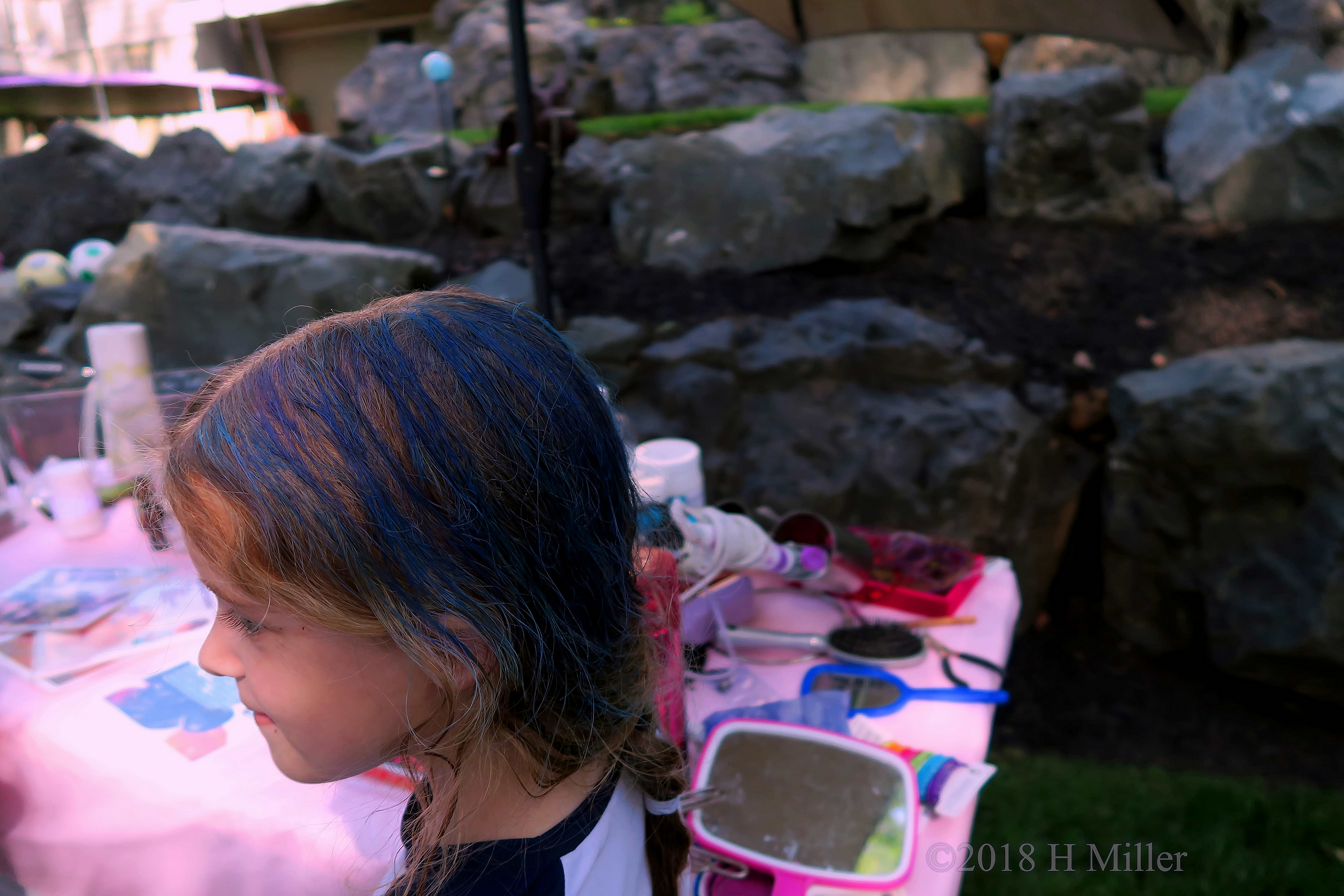 Electric Blue Hair Chalk Fun 