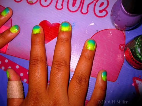 Cool Yellow And Blue Ombre Kids Mini Mani