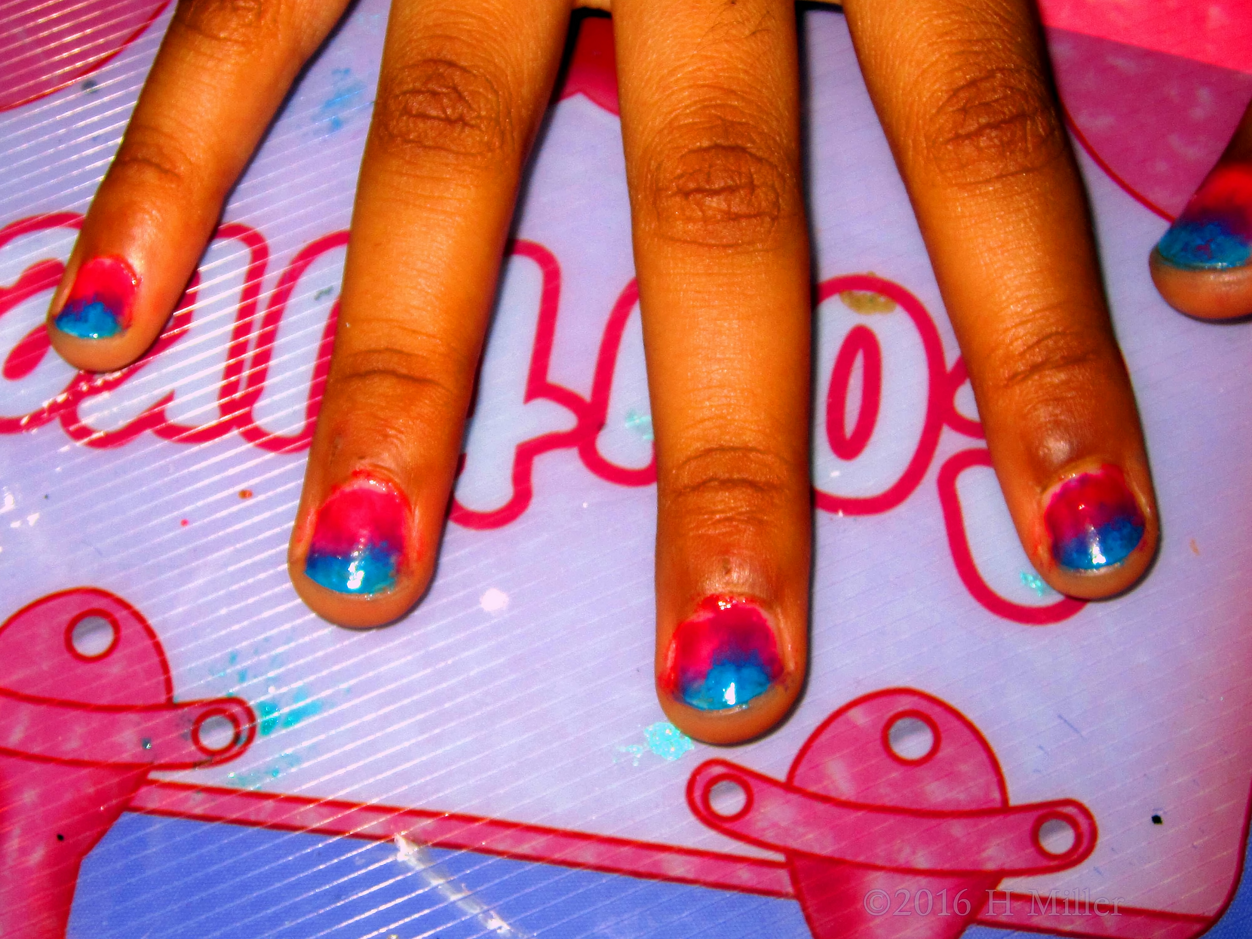 Tie Dye Pink And Blue Manicure 