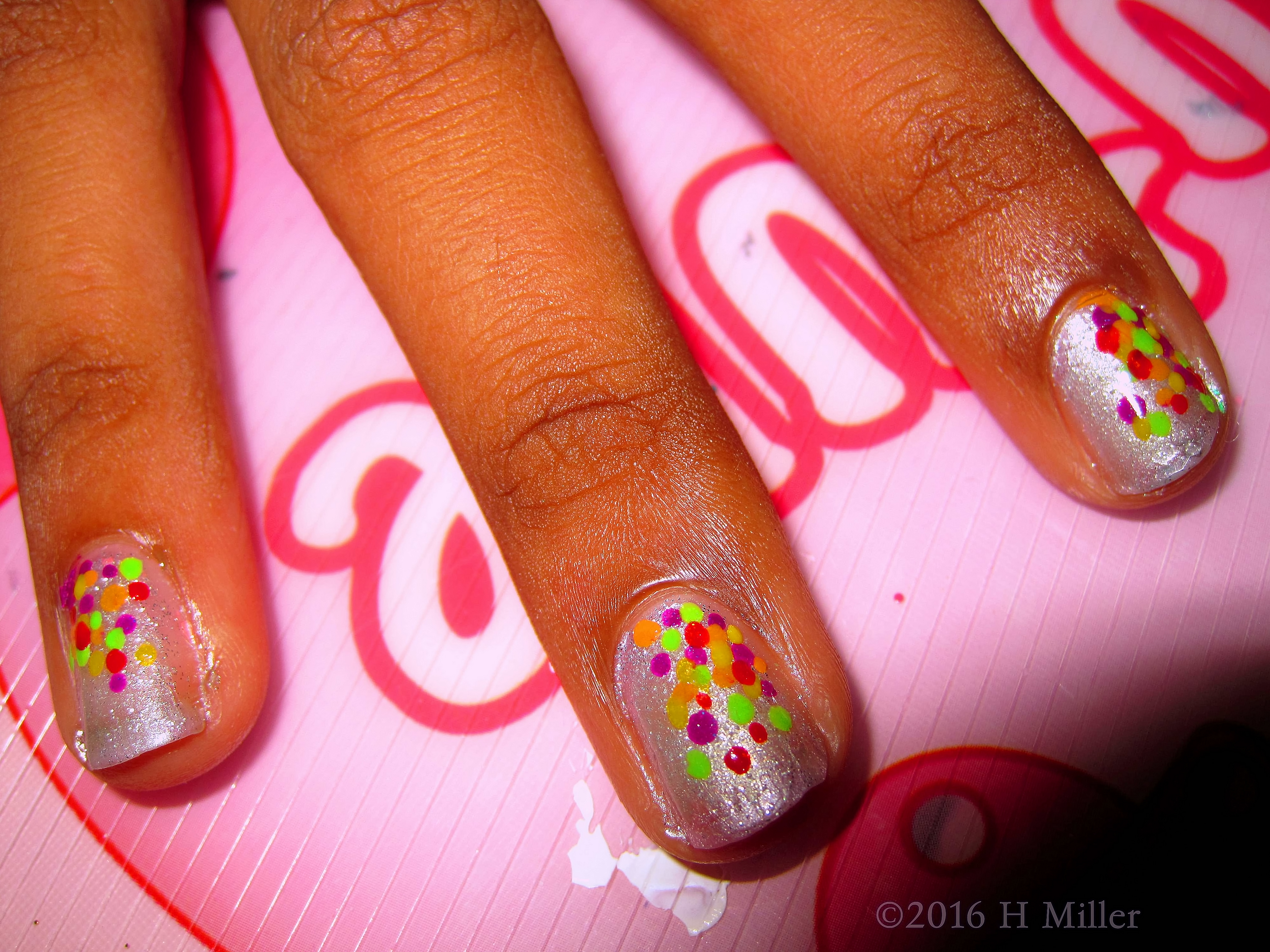 Shimmery Pink Neon Polka Dot Manicure. Shimmery Pink Neon Polka Dot Manicure.