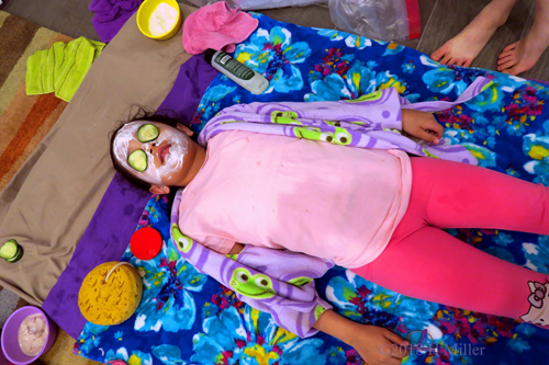 Party Guest Relaxing At The Kids Facial Station At The Spa For Girls!