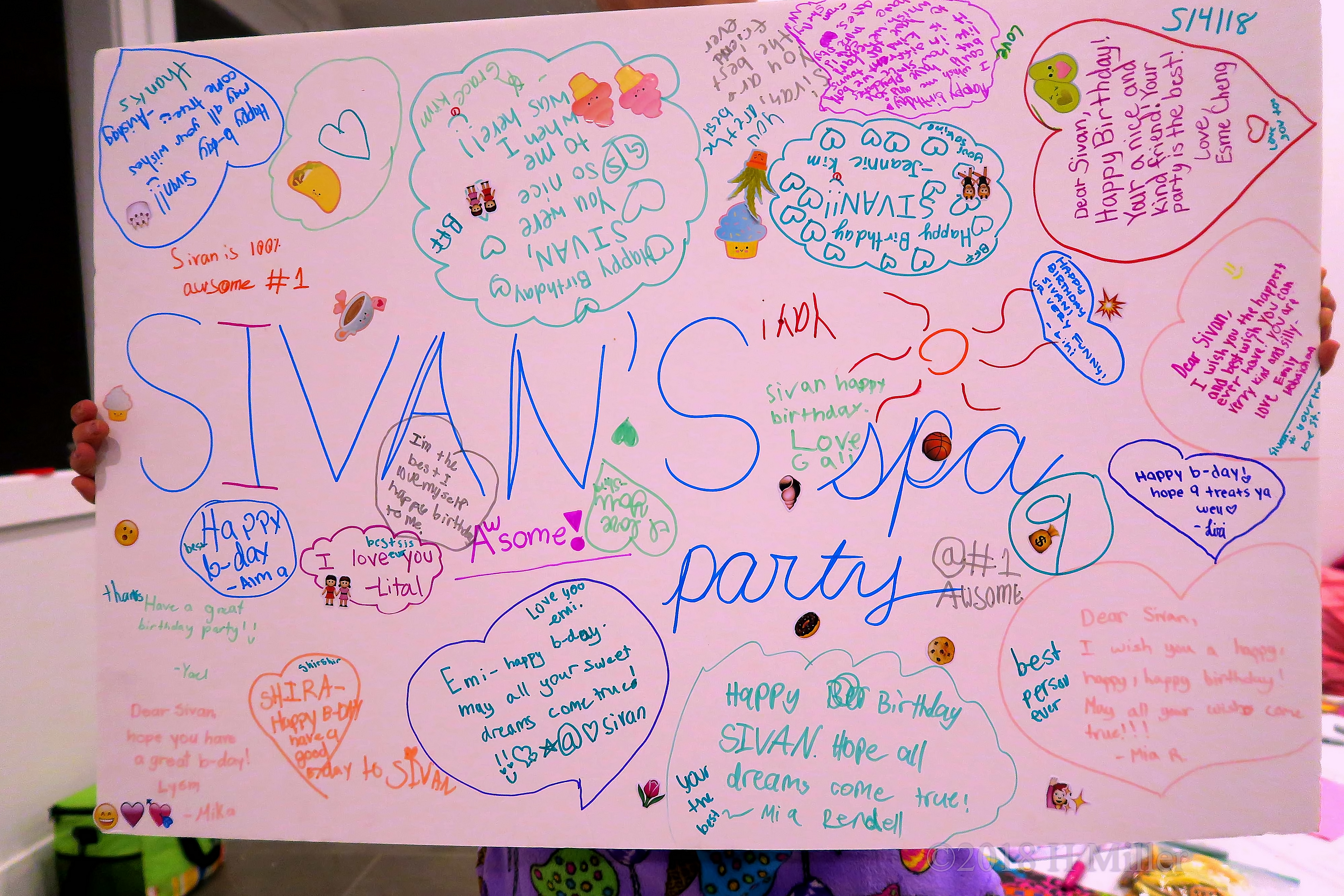 Close Up Of Birthday Girl's Spa Birthday Card Decorated By Guests Close Up Of Birthday Girl's Spa Birthday Card Decorated By Guests