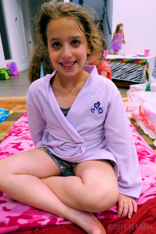 Comfy In Her Pale Purple Spa Robe After Facials For Kids