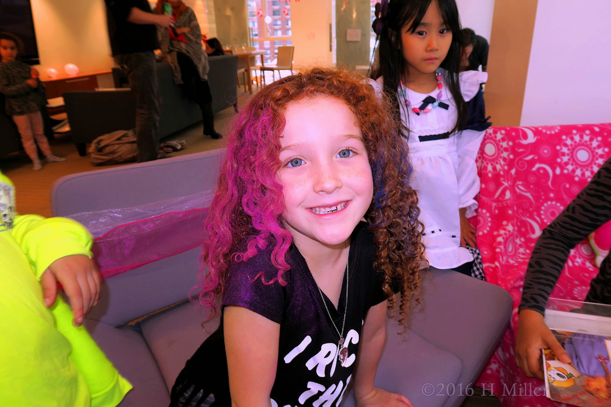 Bright Pink Temporary Hair Chalk Kids Hairstyle. 