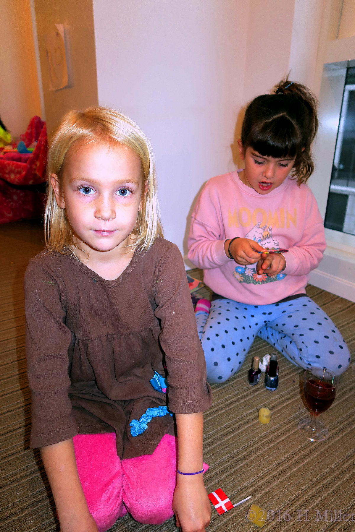 Drinking Juice And Doing Nails At The Spa For Girls. 