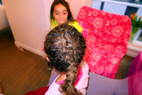 French Braid Hairstyle At The Home Spa For Girls. French Braid Hairstyle At The Home Spa For Girls.
