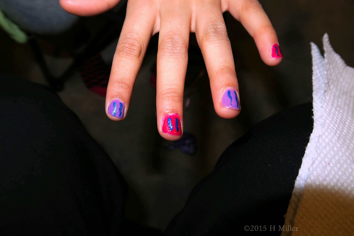 Stripey Nail Designs On Hot Pink And Purple. 
