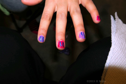 Stripey Nail Designs On Hot Pink And Purple.