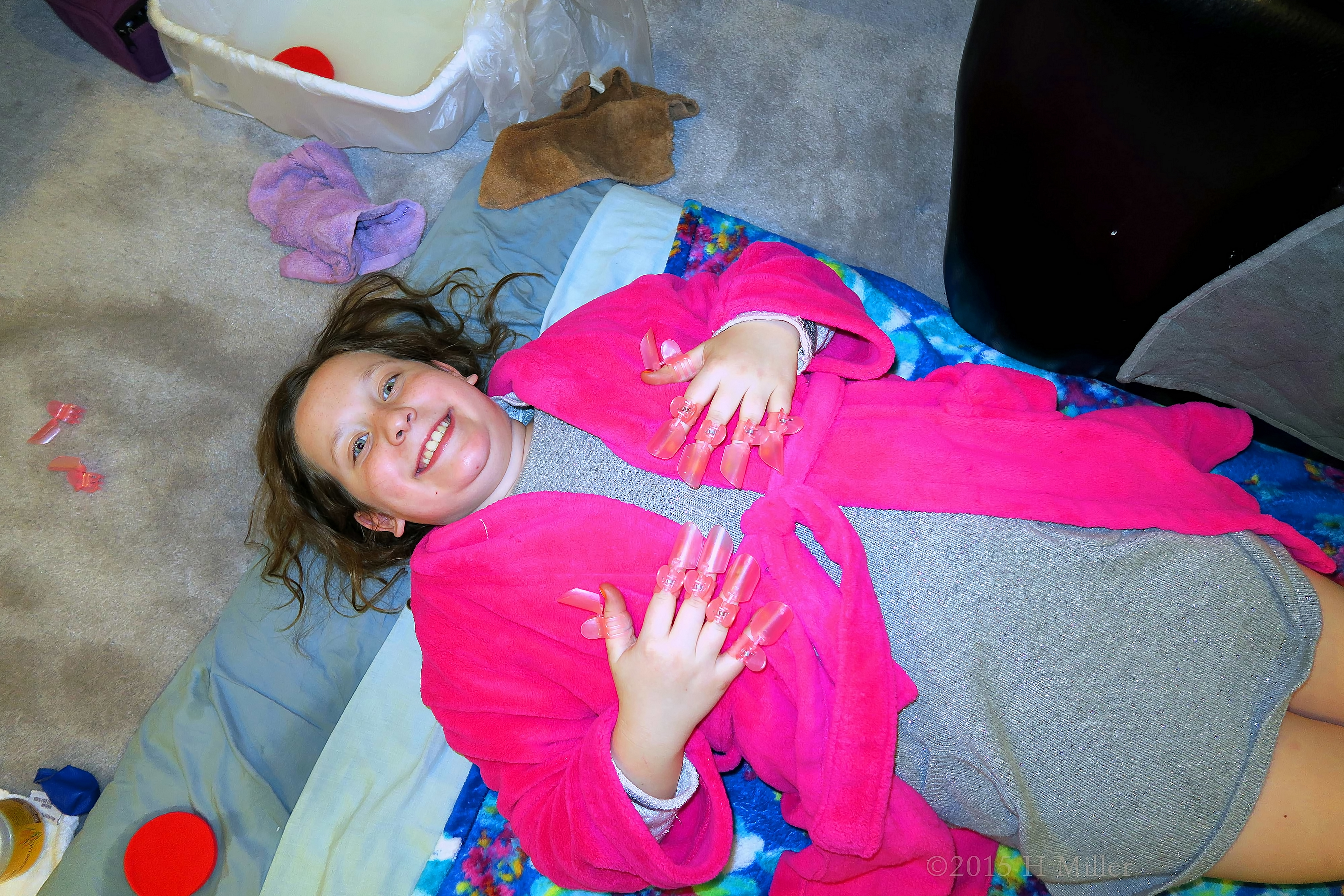 Wearing Manicure Protectors, She's Ready For Her Kids Facial Wearing Manicure Protectors, She's Ready For Her Kids Facial