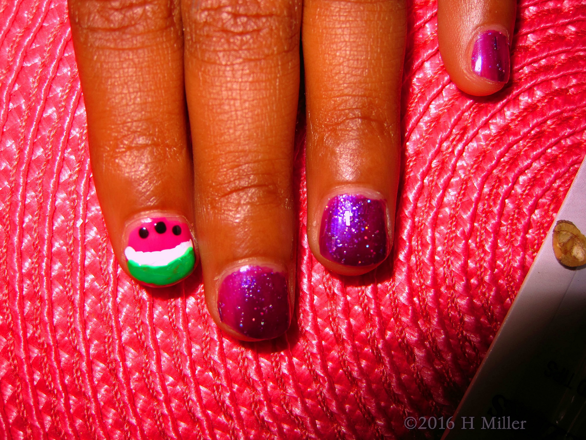 Close Up Of This Cool Watermelon Nail Art Design 