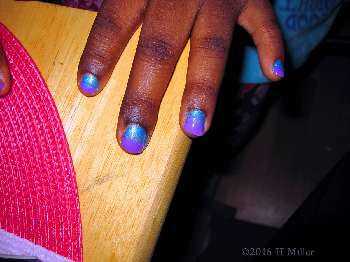 Pearl Purple Base Color With Electric Blue Overlay Kids Manicure 