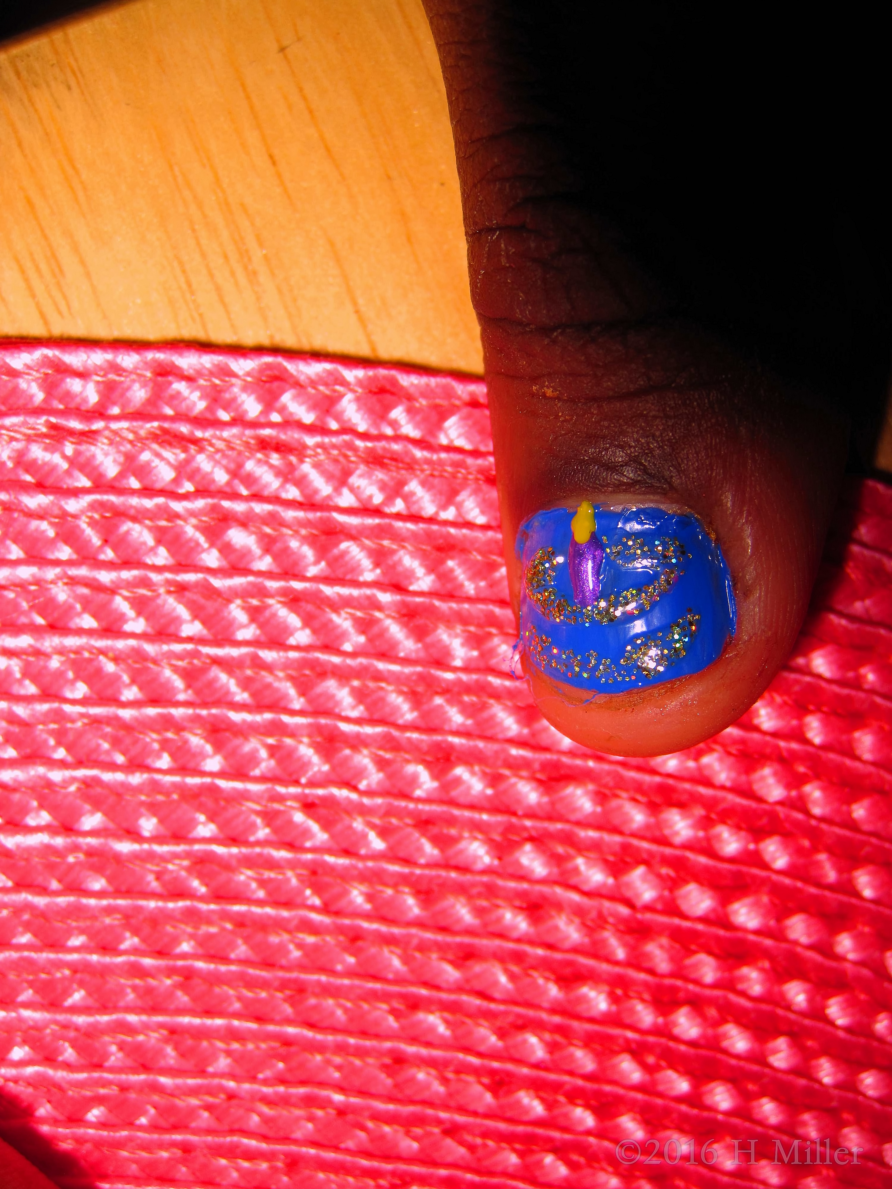 Blue Kids Manicure With Silver Glitter Overlay Blue Kids Manicure With Silver Glitter Overlay