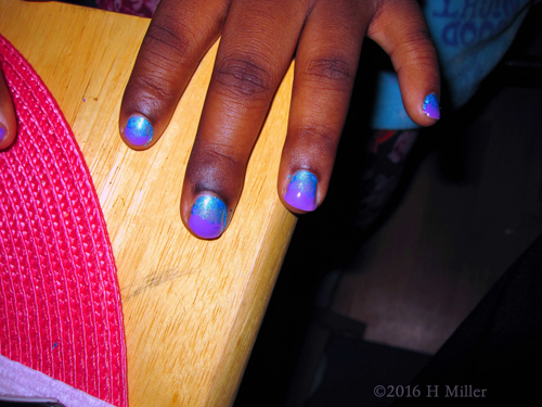 Pearl Purple Base Color With Electric Blue Overlay Kids Manicure