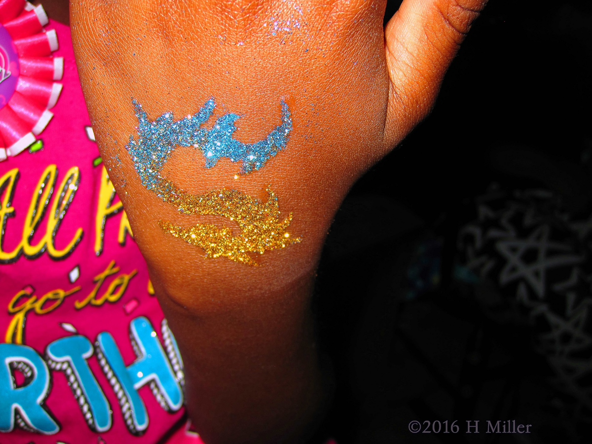 Dragon Blue And Yellow Hand Art Glitter Temporary Tattoo Design 