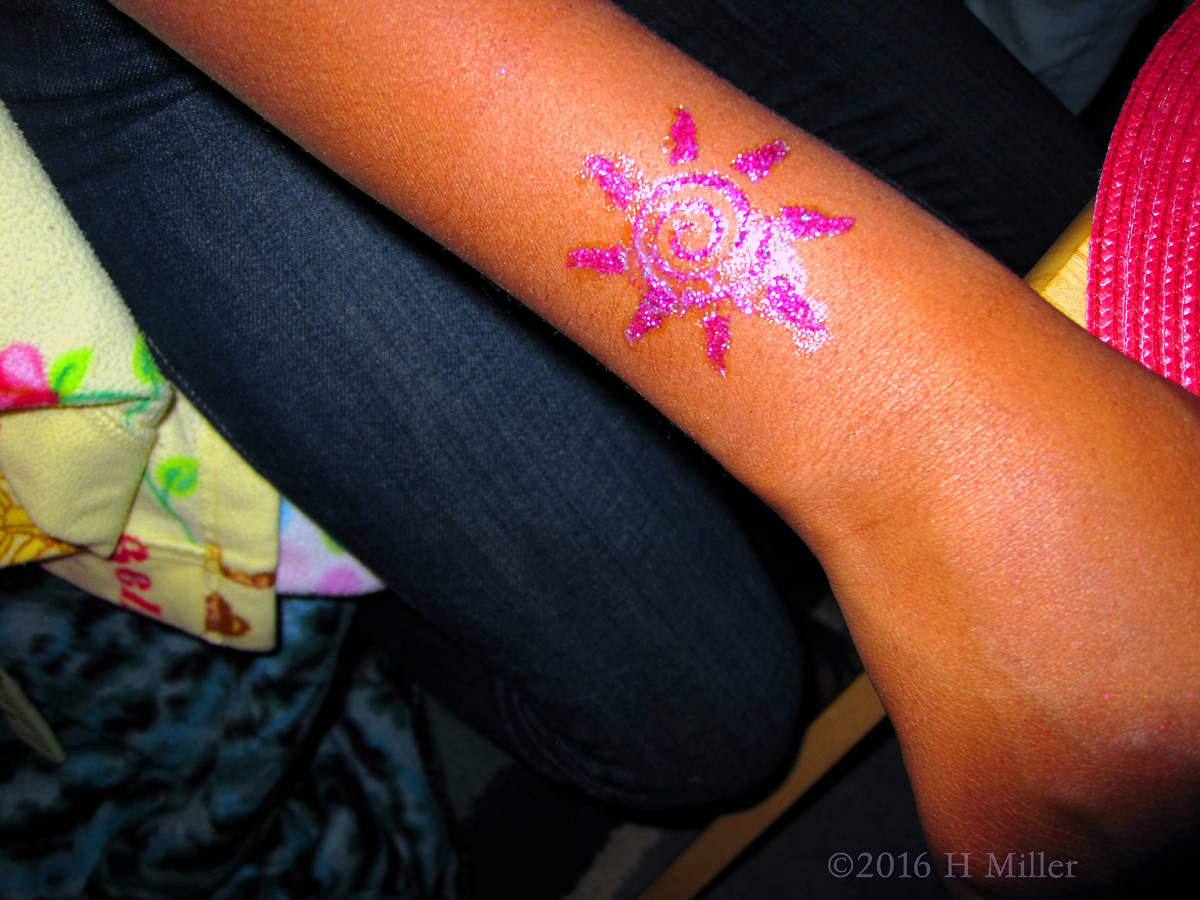 Pink Sun Glitter Temporary Tattoo Art Design 