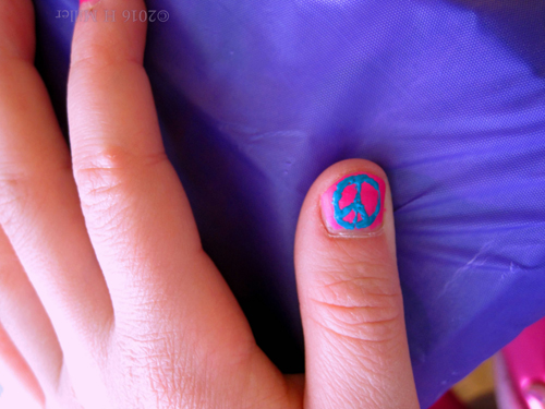 Kids Mani With Peace Nail Art.