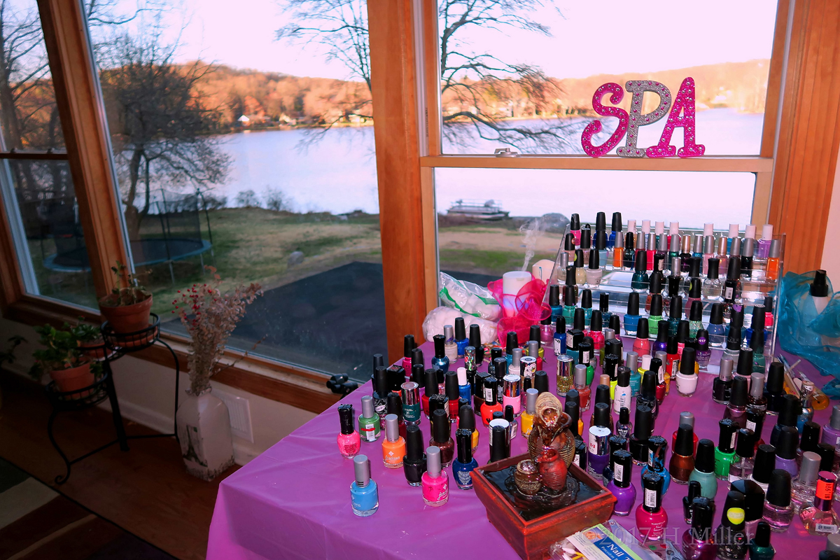 Vibrant Nail Polish Colors Setup At The Nail Spa By The Window With Gorgeous Outdoor Views 