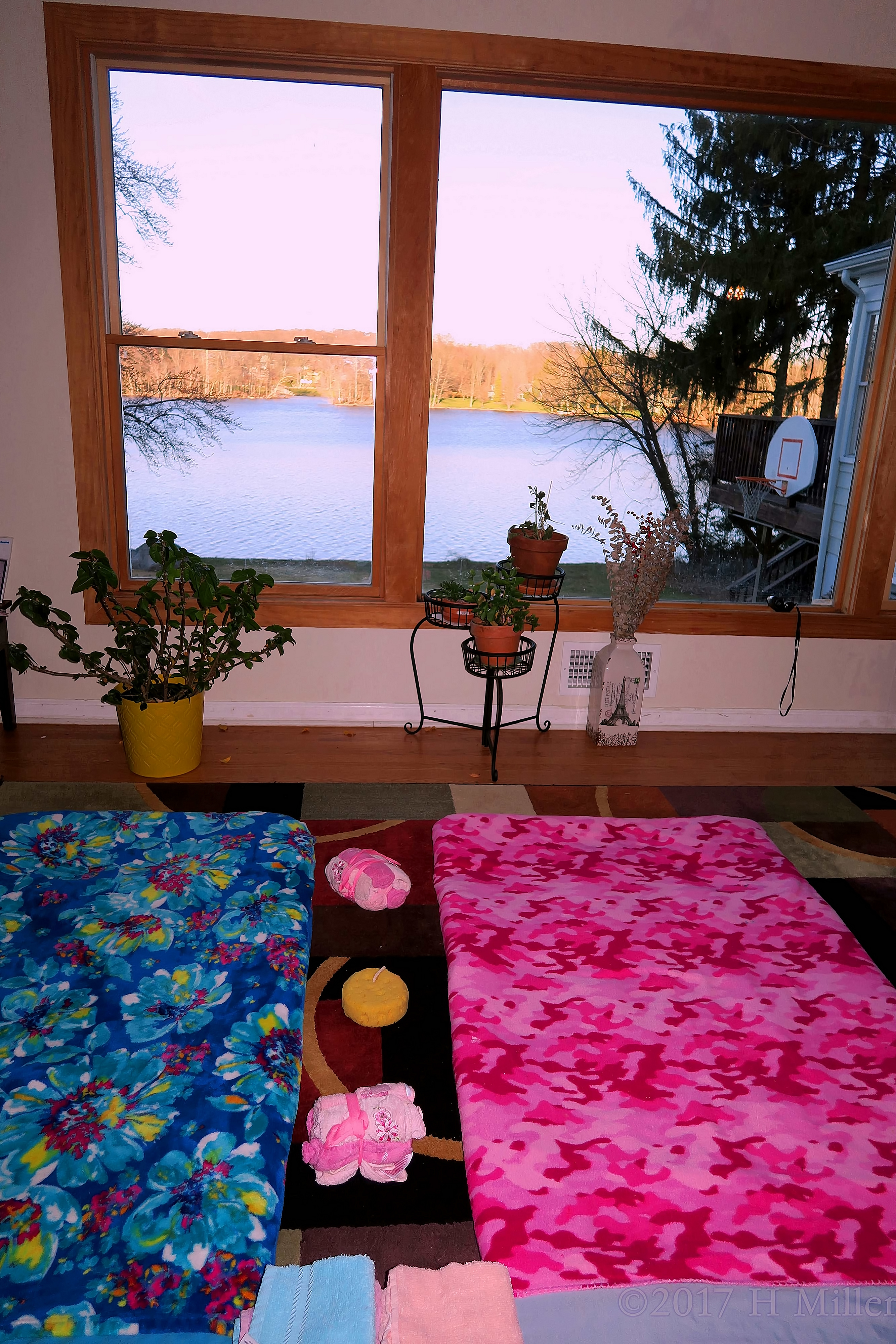 Can You See The Basketball Hoop!! The Spa Party Setup In Front Of The Enormous Windows Can You See The Basketball Hoop!! The Spa Party Setup In Front Of The Enormous Windows