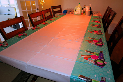 Crafts For Kids Station Setup With Beautifully Decorative Tablecloth