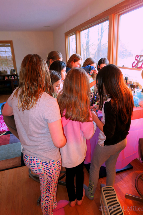 The Birthday Girl And Her Friends Picking Nail Colors For Their Mini Mani Pedis