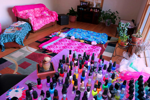 Wide Shot From The Nail Art Station Displaying The Spa Party Setup