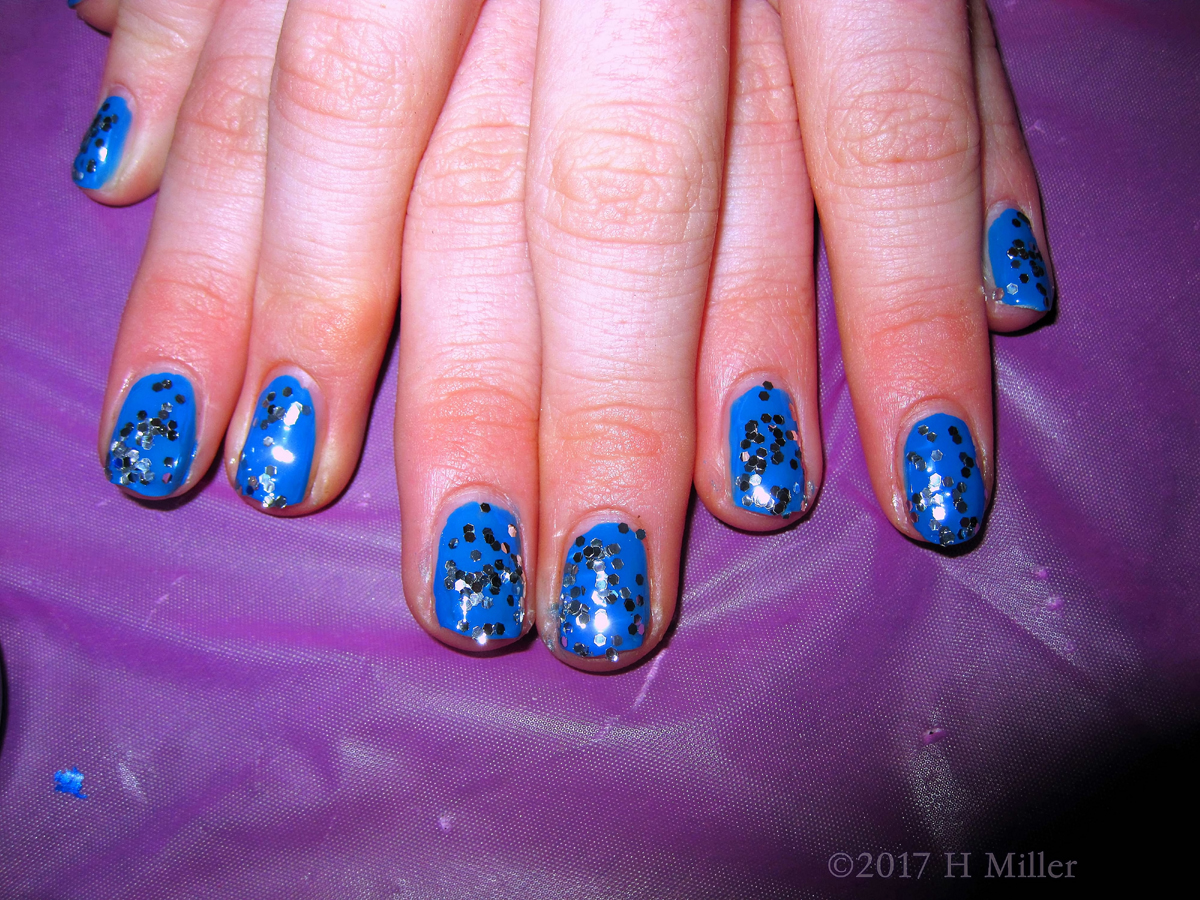 Blue Polish With Silver Sparkles Kids Manicure 1