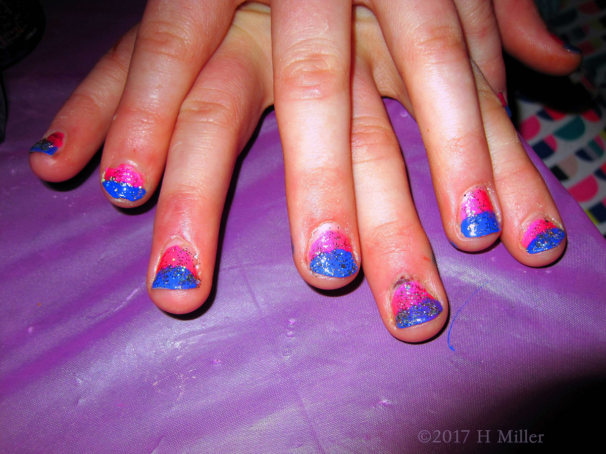 Glitter Pink And Blue Ombre Nail Design 1