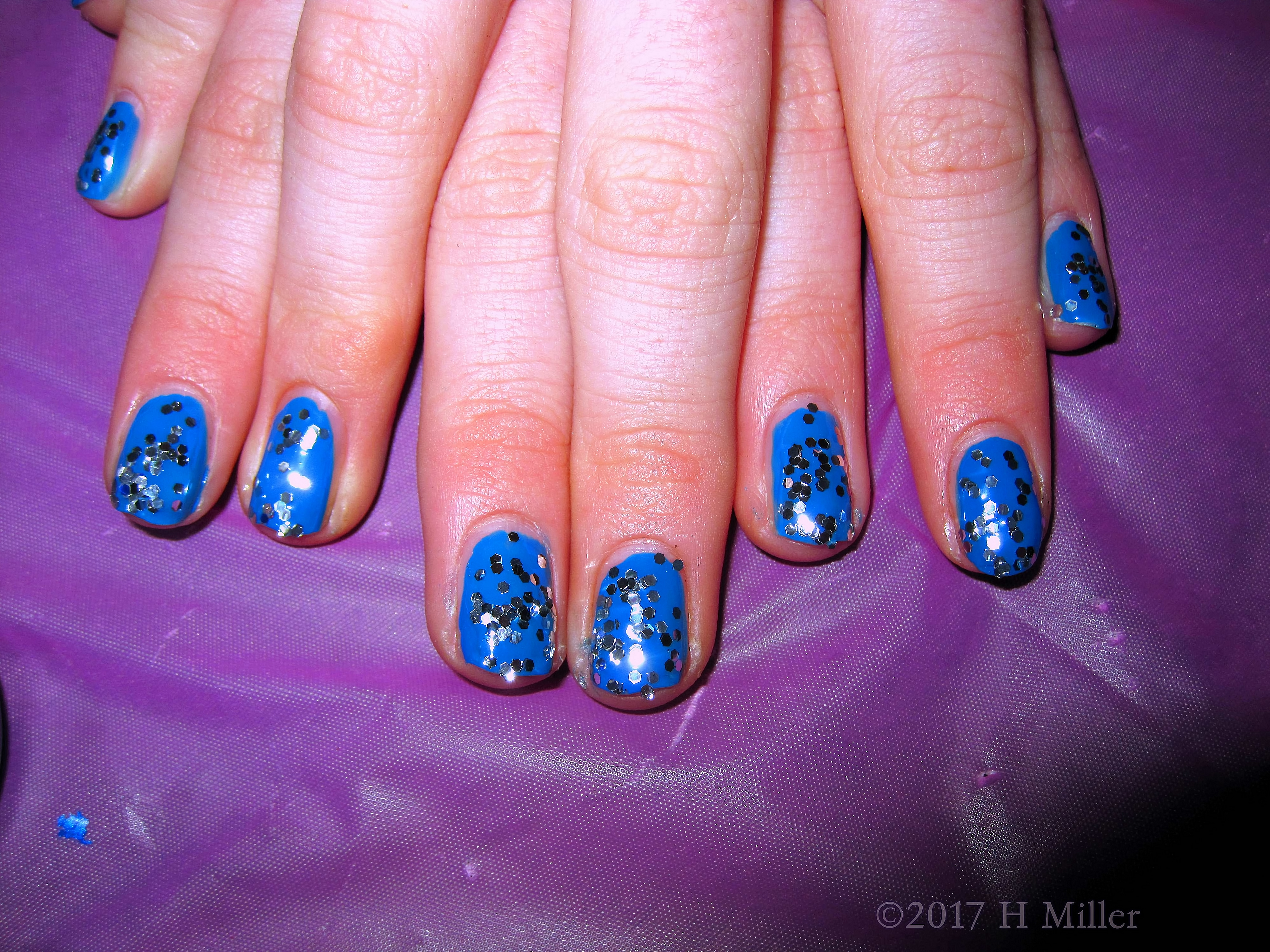 Blue Polish With Silver Sparkles Kids Manicure 4