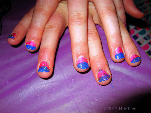 Glitter Pink And Blue Ombre Nail Design 