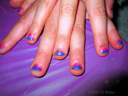 Pink And Blue Ombre Nail Design With Glitter Overlay 
