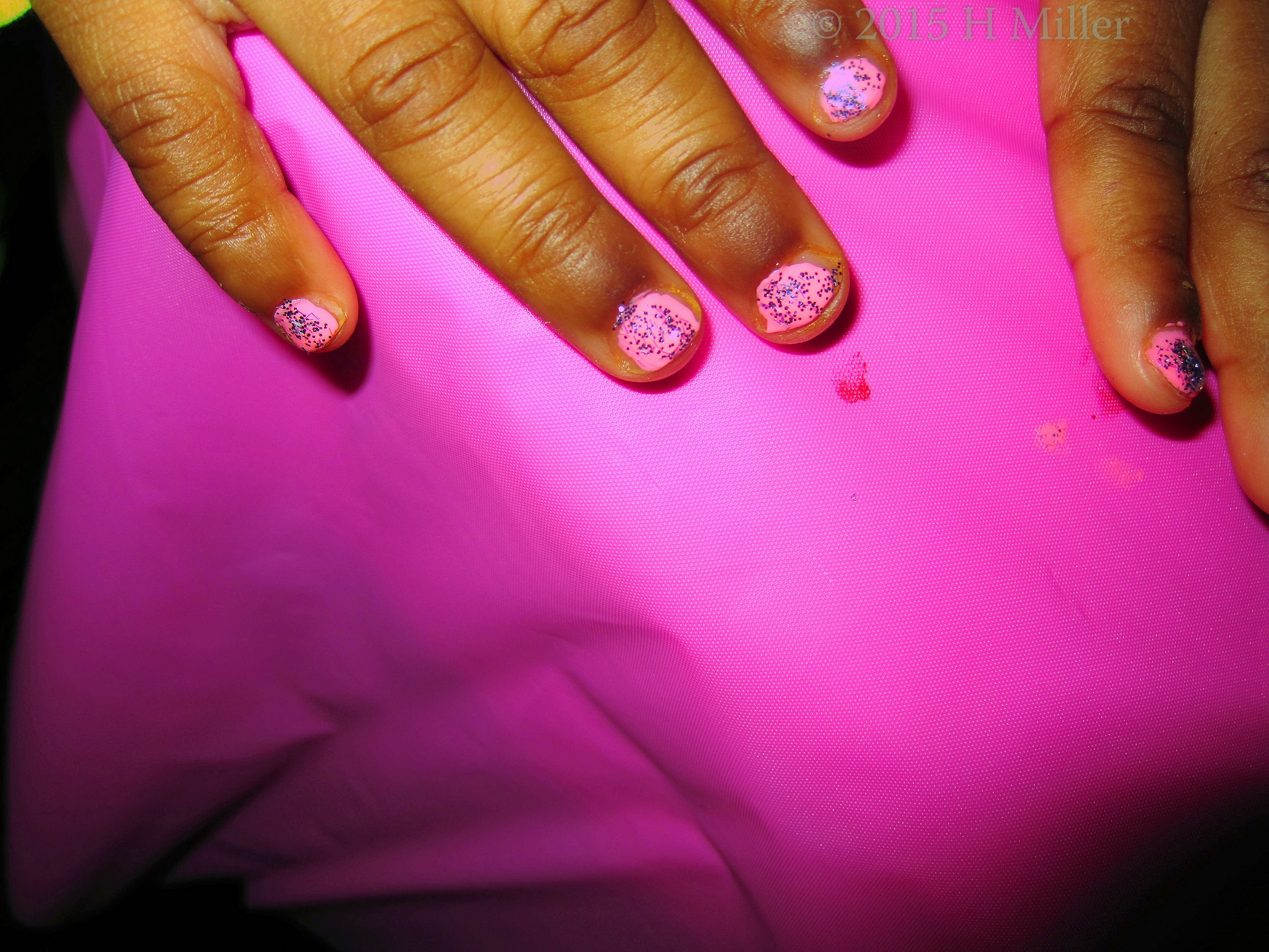 Bubble Gum Pink Polish With Silver Glitter. Bubble Gum Pink Polish With Silver Glitter.