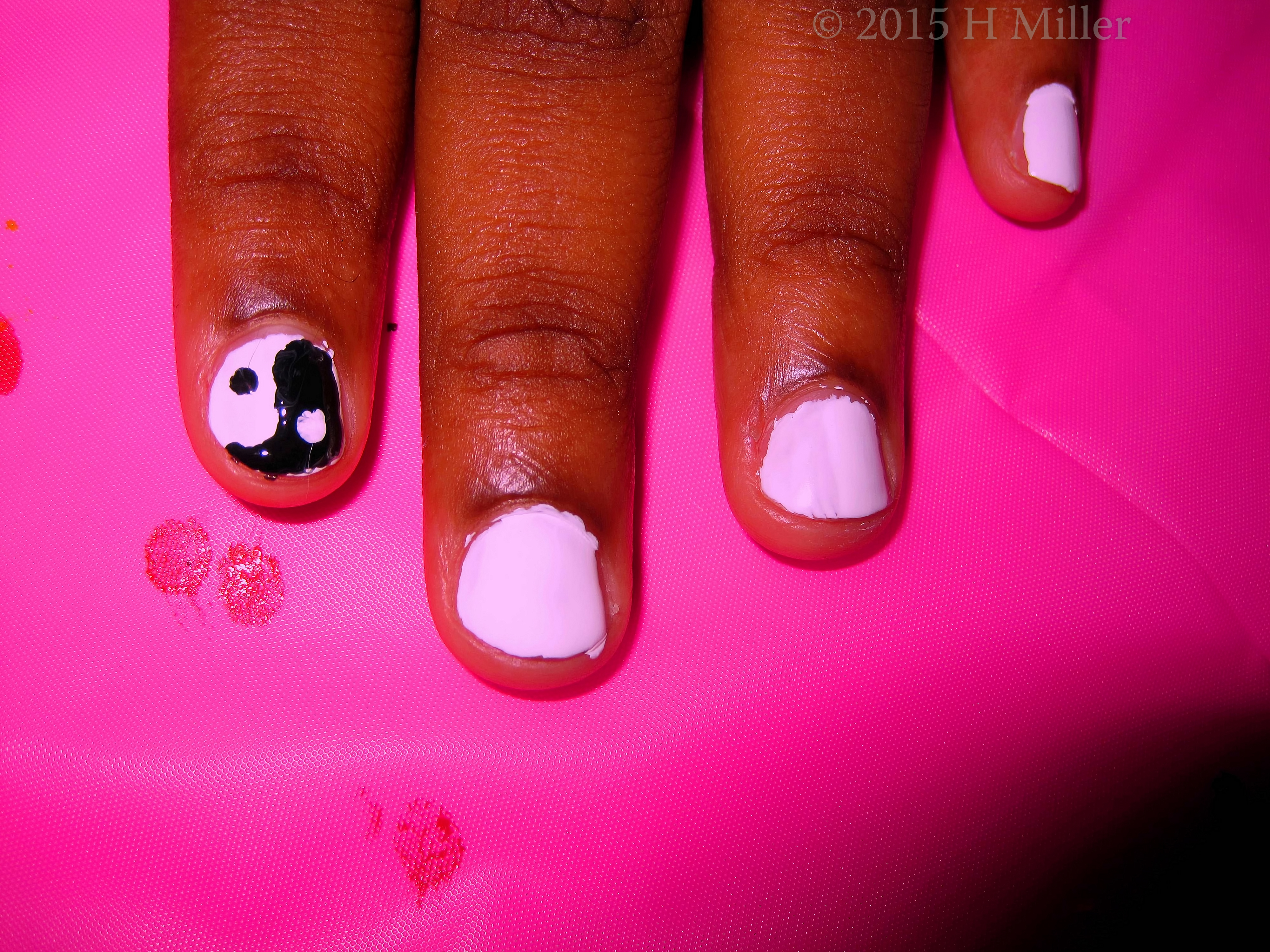 Yin Yang Girls Mani. White Polish On Other Nails. Yin Yang Girls Mani. White Polish On Other Nails.