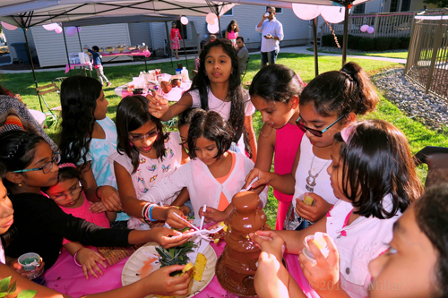 All The Girls Are Eager For Some Chocolate Fondue Fountain At the Kids Spa. All The Girls Are Eager For Some Chocolate Fondue Fountain At the Kids Spa.