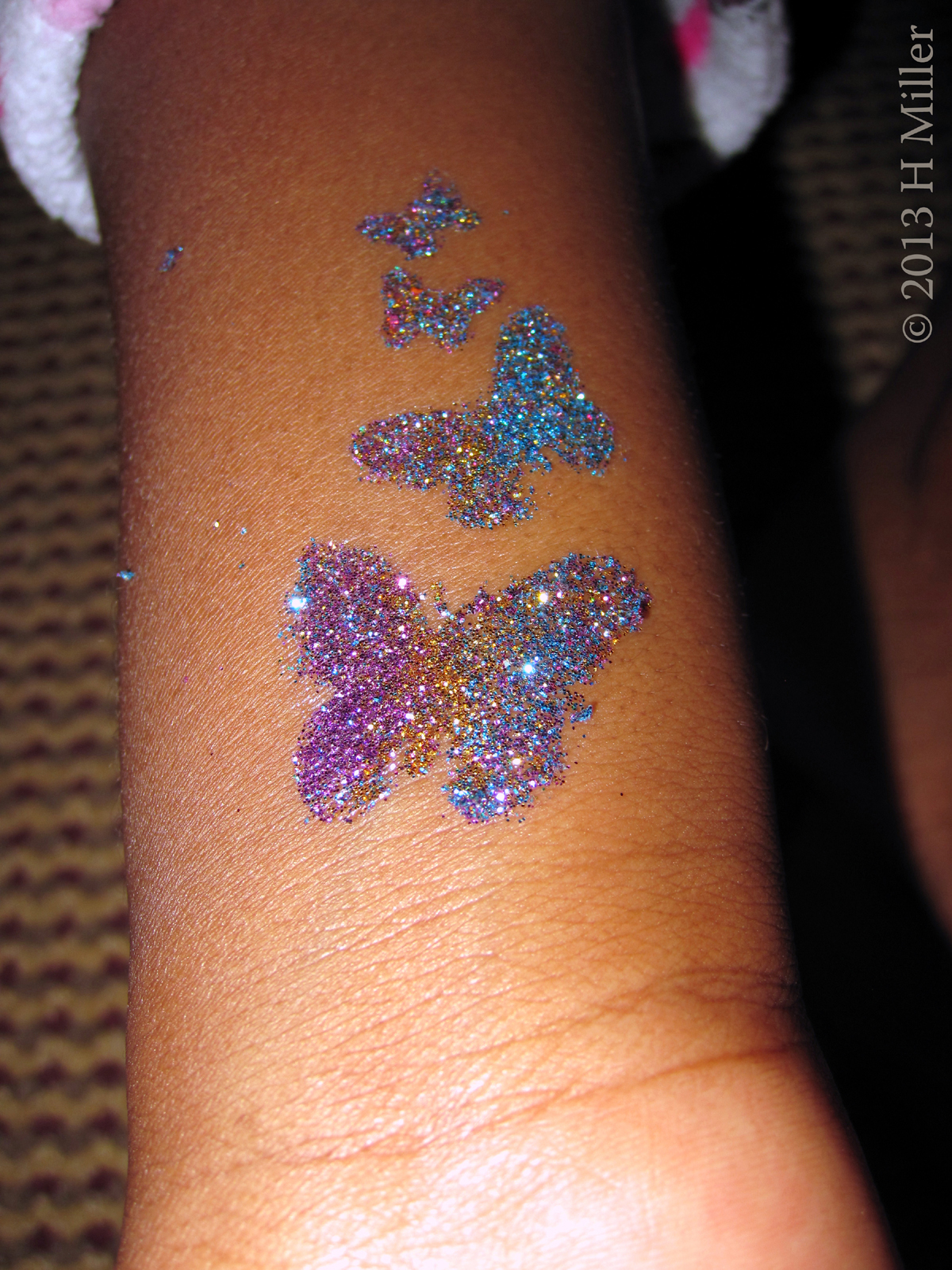Purple And Blue Butterflies Glitter Body Art For Kids. 