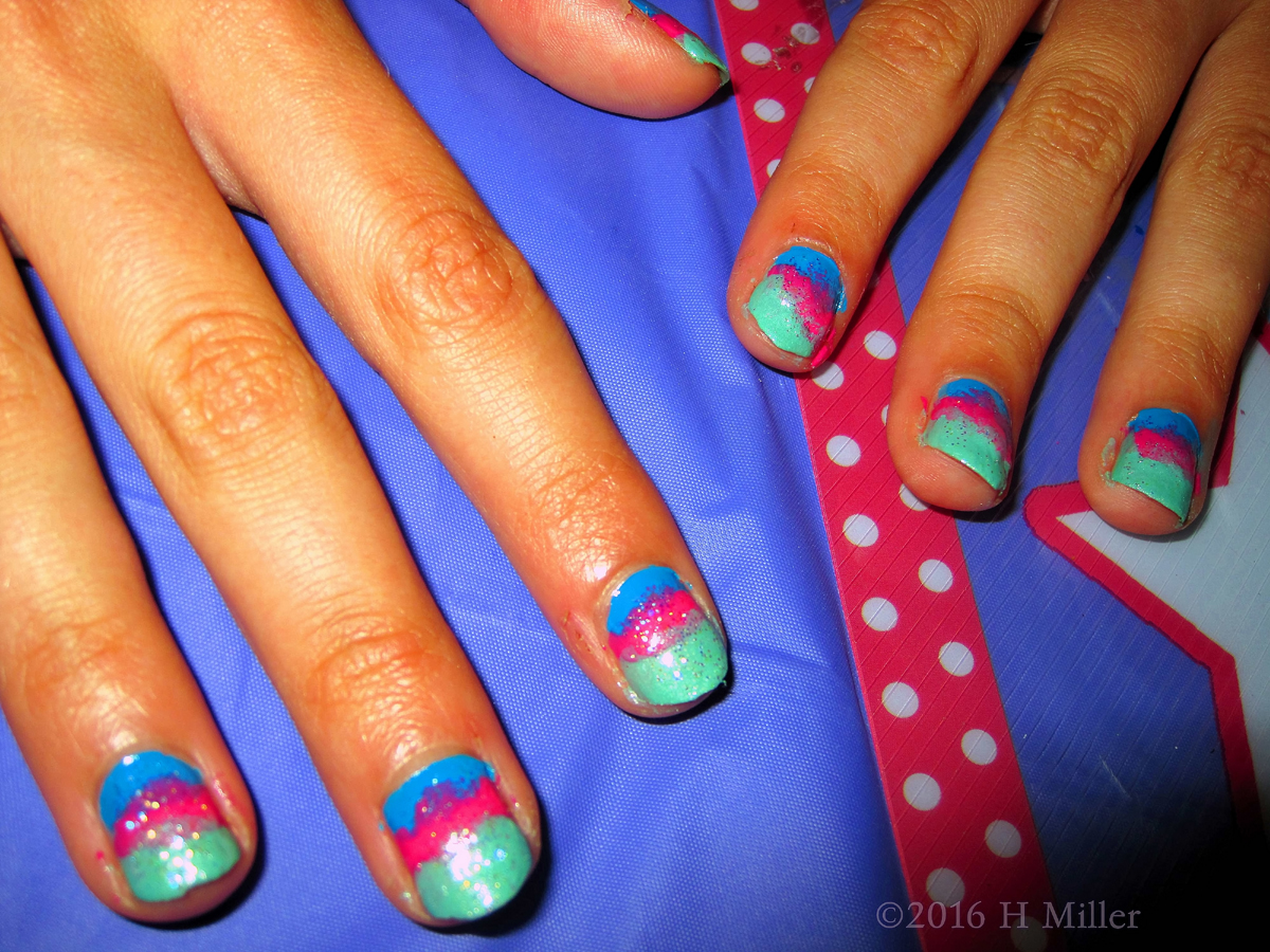 Green, Pink, And Blue Striped Manicure 
