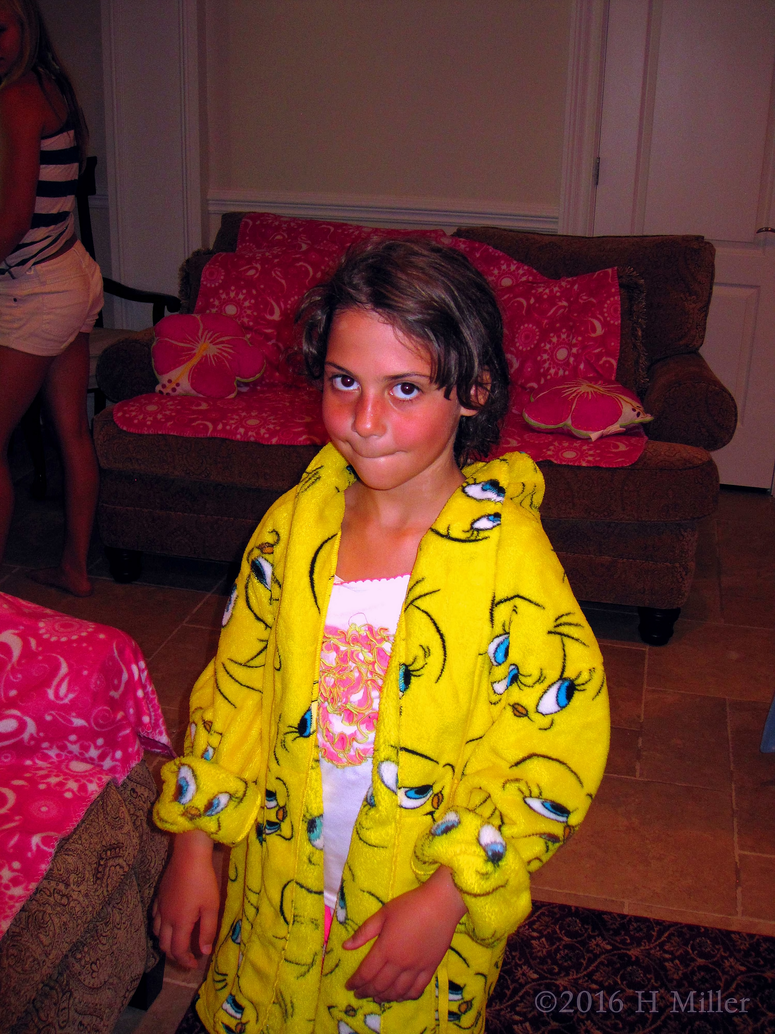 She Has A Cute Yellow Spa Robe. She Has A Cute Yellow Spa Robe.