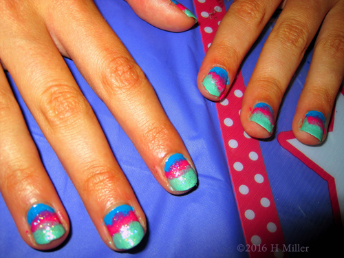 Green, Pink, And Blue Striped Manicure Green, Pink, And Blue Striped Manicure
